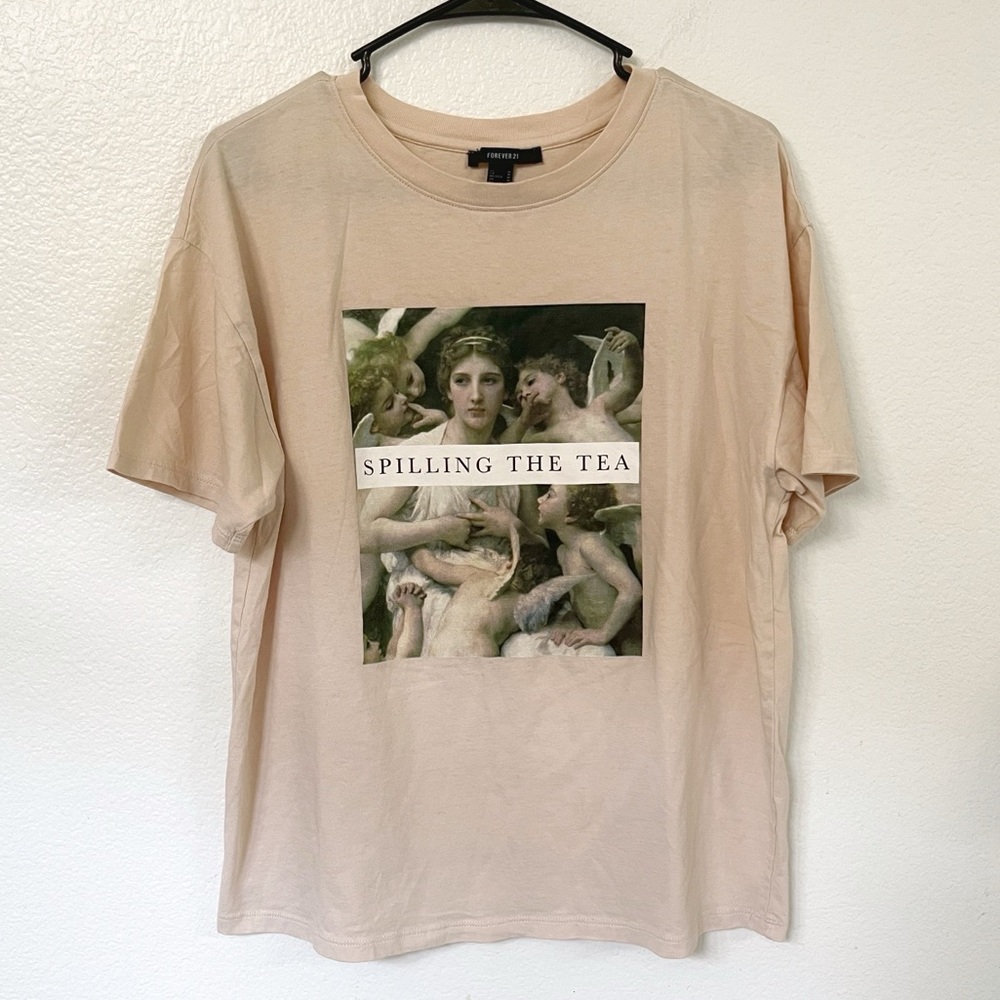 EUC - Women’s Oversized Graphic Tee with Renaissance Painting - Size M - Blush